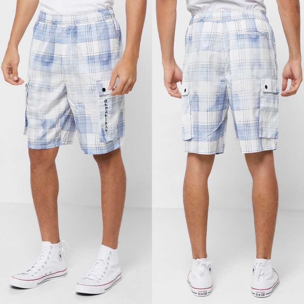 NEW Topman Checked Oversized Shorts‎ Blue White Size 36 Mens Topshop Cargo Beach